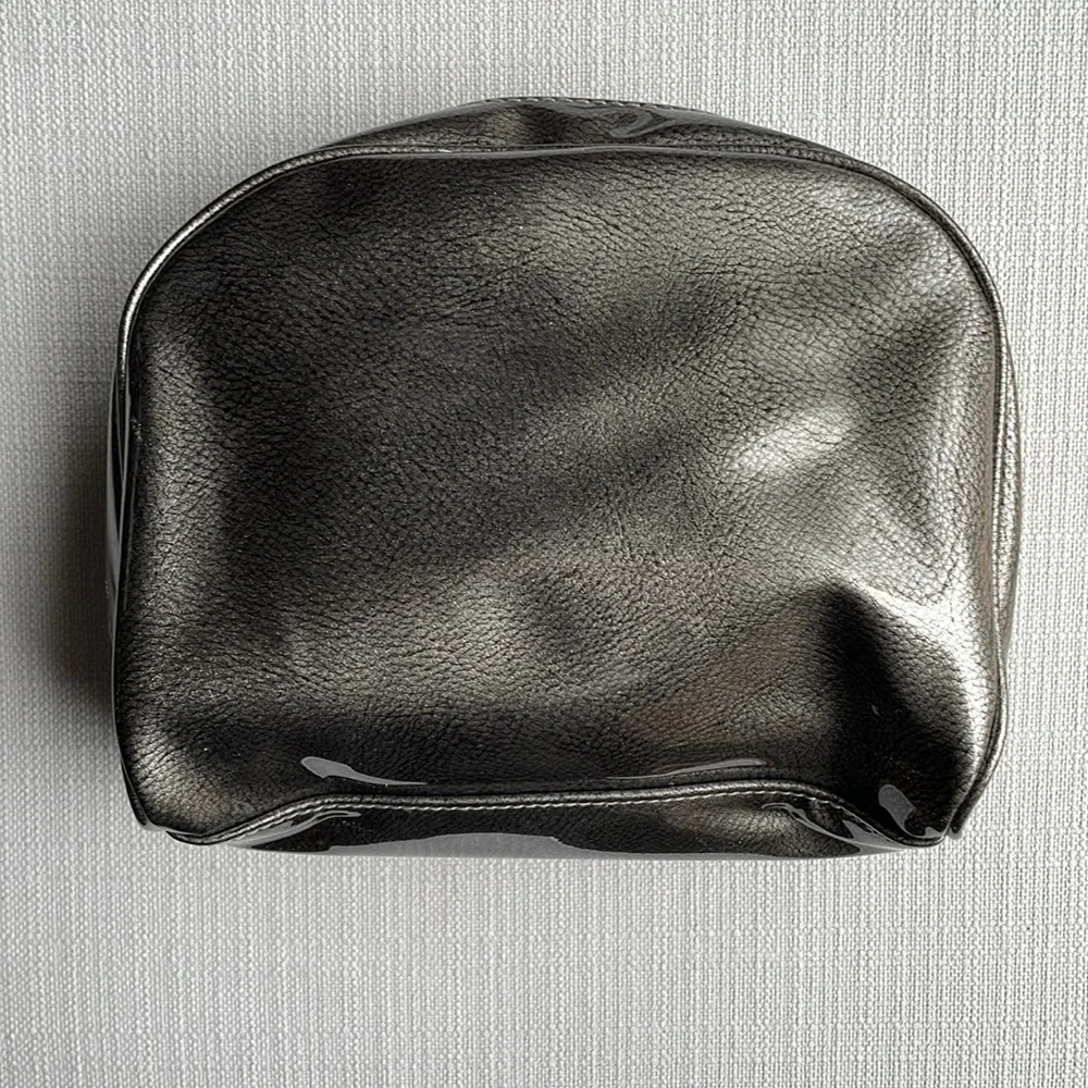 Lancome large gray silver metallic glossy cosmetics pouch